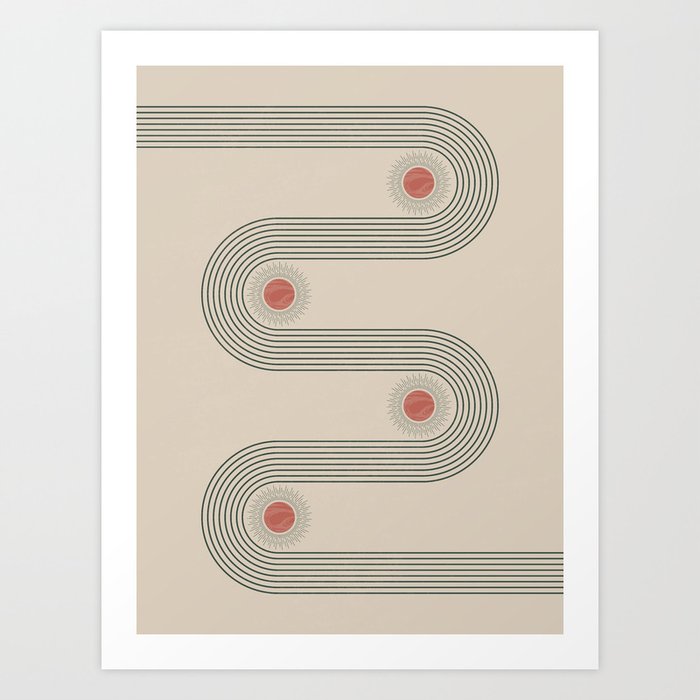 Mid century modern minimalist print with contemporary geometric moon phases Art Print