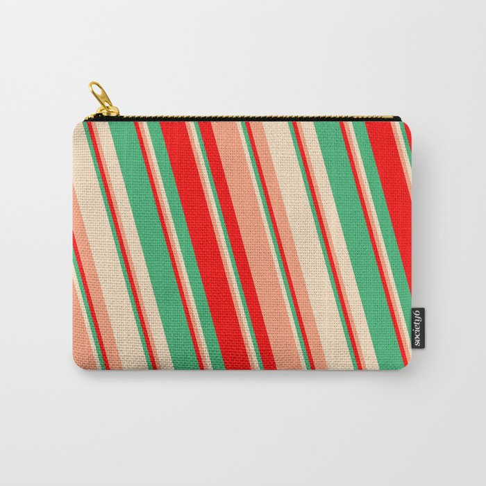 Red, Sea Green, Bisque & Light Salmon Colored Lines/Stripes Pattern Carry-All Pouch
