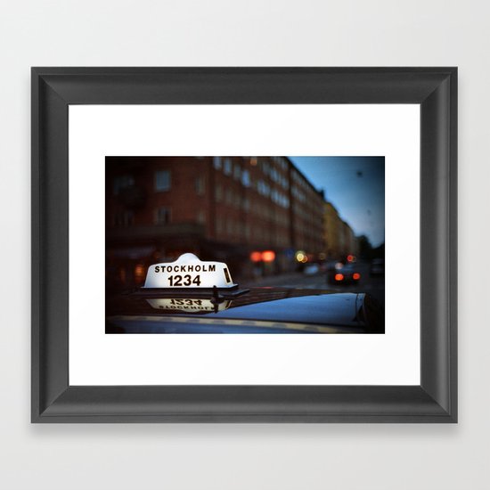 Stockholm Taxi Night Framed Art Print