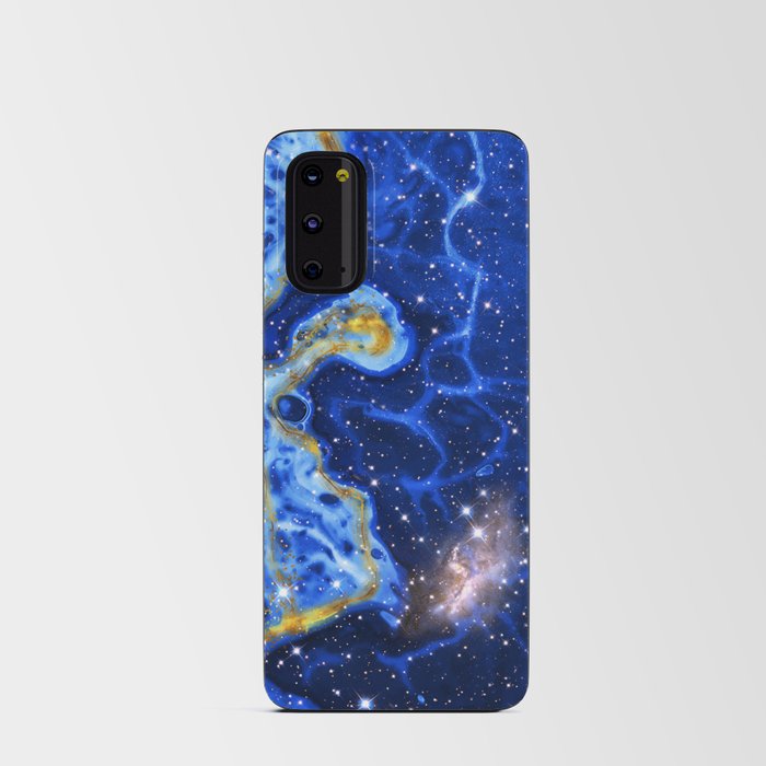 Neon marble space #4: blue, gold, stars Android Card Case