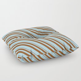 [ Thumbnail: Brown and Light Blue Colored Stripes/Lines Pattern Floor Pillow ]