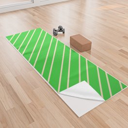 [ Thumbnail: Lime Green & Bisque Colored Stripes Pattern Yoga Towel ]