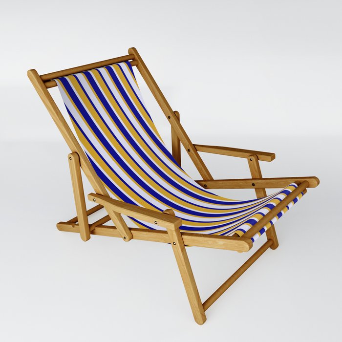 Goldenrod, Lavender, and Dark Blue Colored Striped Pattern Sling Chair