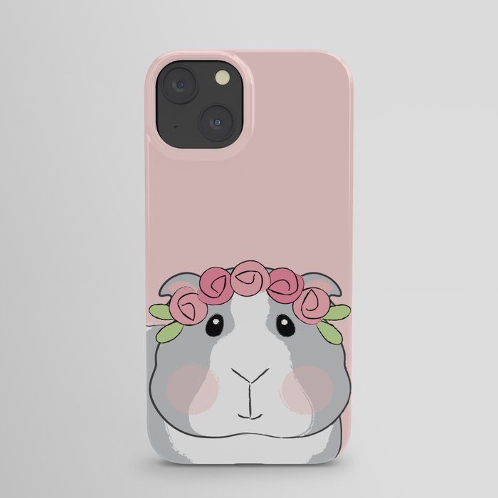 Adorable Grey Guinea Pig with Pink Rosebuds iPhone Case