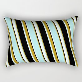[ Thumbnail: Black, Dark Goldenrod, Turquoise & Mint Cream Colored Lined Pattern Rectangular Pillow ]