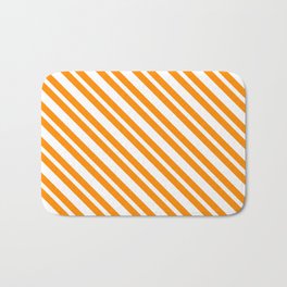 [ Thumbnail: White & Dark Orange Colored Stripes/Lines Pattern Bath Mat ]