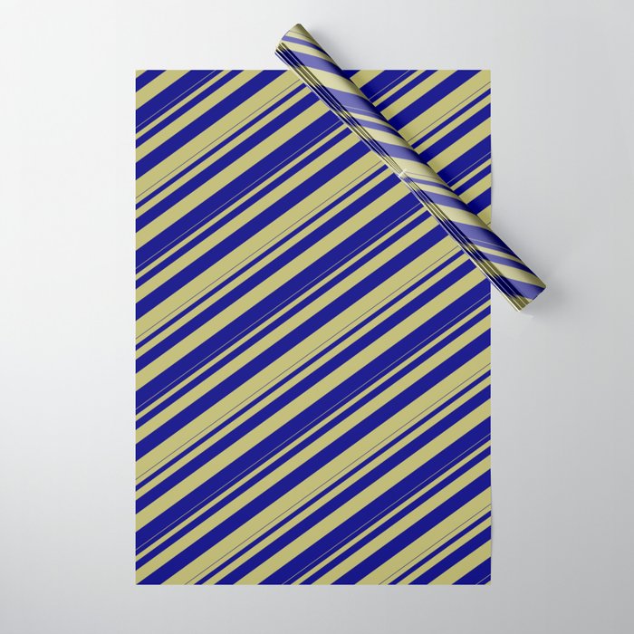 Dark Khaki and Blue Colored Lines Pattern Wrapping Paper
