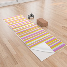 [ Thumbnail: Violet, Yellow, and Mint Cream Colored Lines Pattern Yoga Towel ]