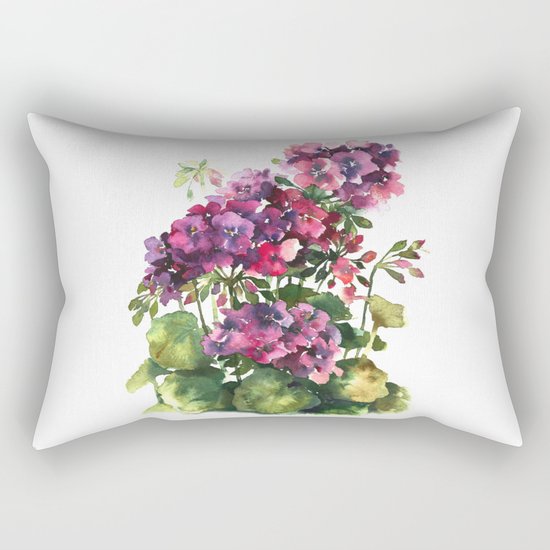 Watercolor geranium red pink flowers Rectangular Pillow