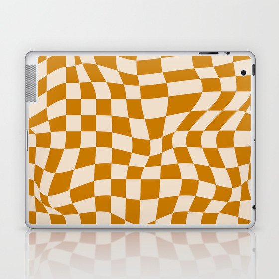 70s Trippy Grid Retro Pattern in Yellow & Beige Laptop & iPad Skin