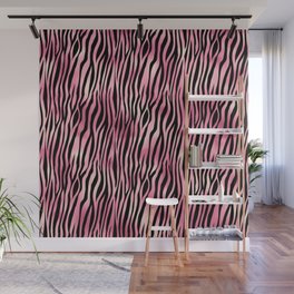 Pink Black Tiger Stripes Pattern Wall Mural