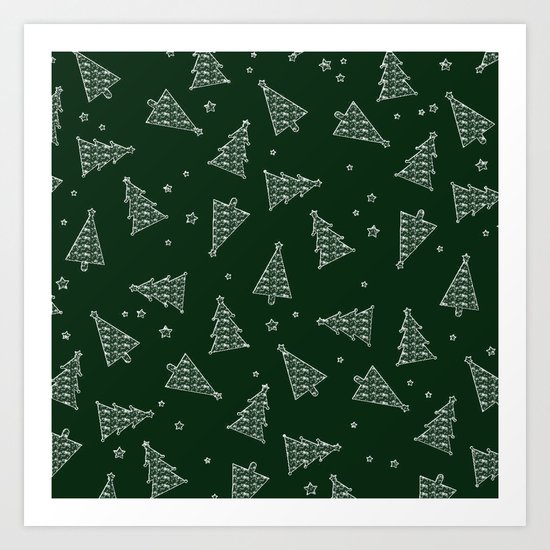 Merry Christmas- Abstract christmas tree pattern on festive green Art Print