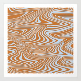 Blue and Orange Retro 70s Abstract Swirl Spiral Pattern Art Print