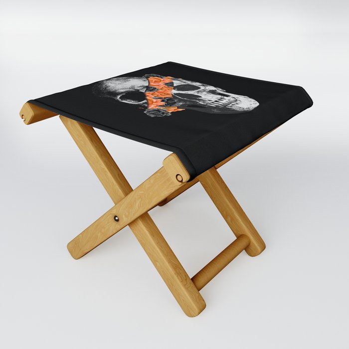 Torn skull black and orange roses gothic Folding Stool