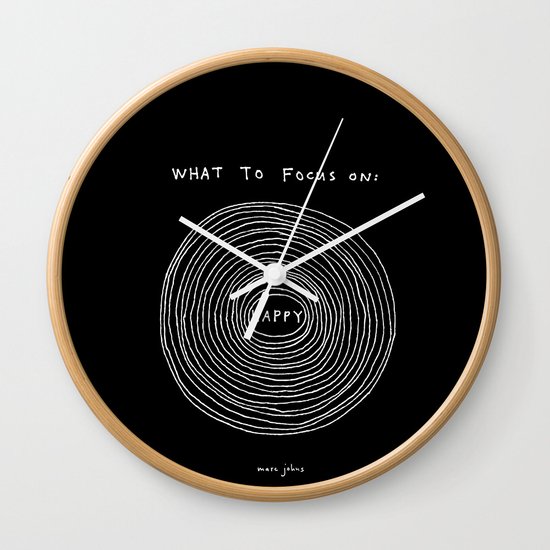 What to focus on - Happy (on black) Wall Clock