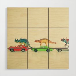 Dinosaurs Ride Cars Wood Wall Art