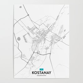 Kostanay, Kazakhstan - Light City Map Poster