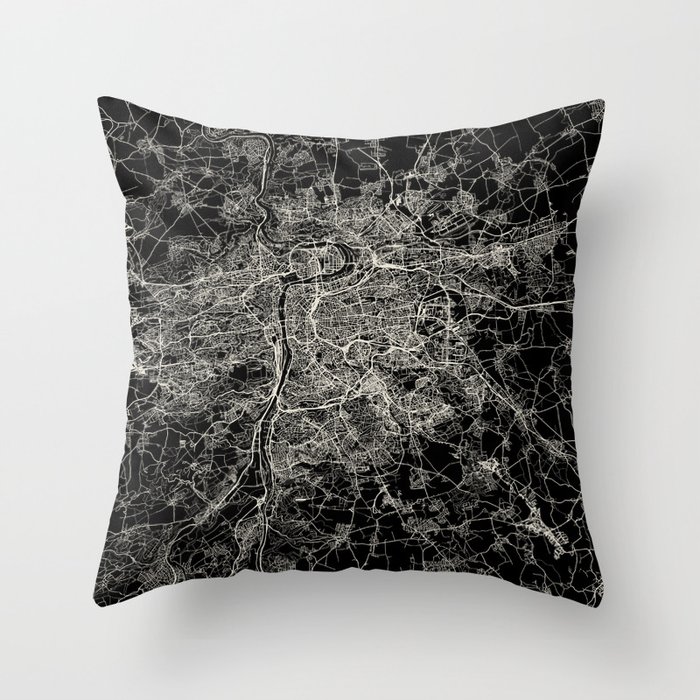 Prague, Czech Republic City Map - Black and White Throw Pillow