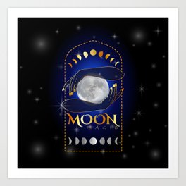 Witch Hands holding the full moon performing a magic healing ritual	 Art Print