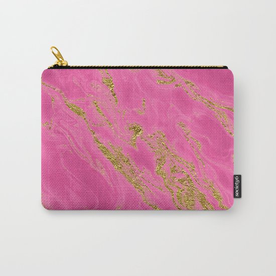 Luxury and glamorous gold glitter on pink Sea marble on #Society6 Carry-All Pouch