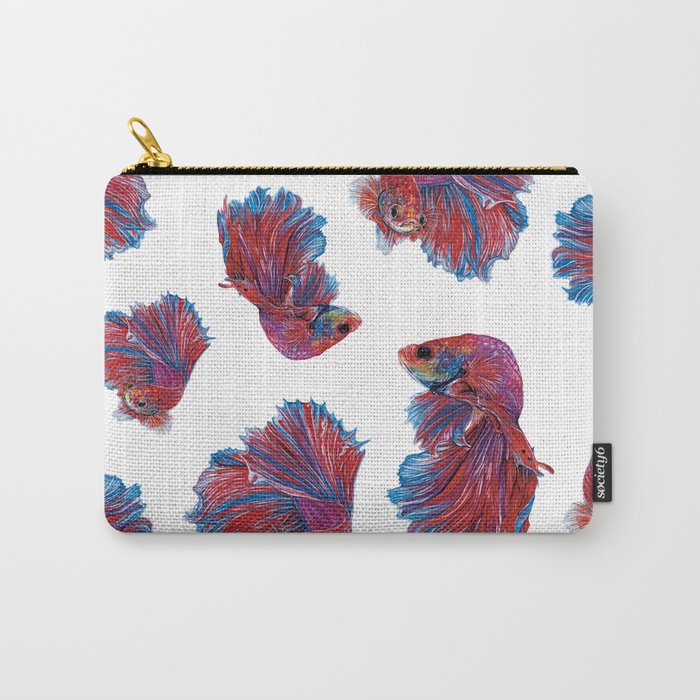 Ocean Theme- Red Blue Betta Fish Carry-All Pouch