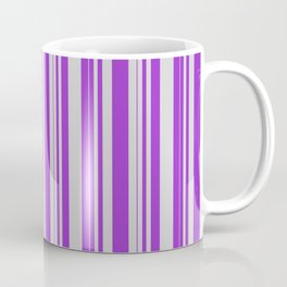 [ Thumbnail: Light Gray & Dark Orchid Colored Striped/Lined Pattern Coffee Mug ]