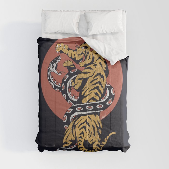 Classic Tattoo Snake vs Tiger Comforter