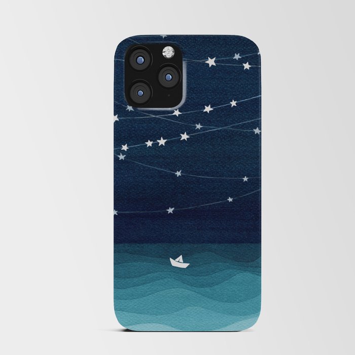 Garlands of stars, watercolor teal ocean iPhone Card Case