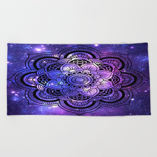 Mandala : Purple Blue Galaxy Beach Towel