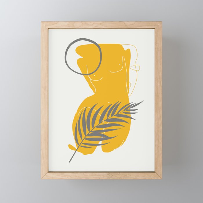 Tropical nude in yellow Framed Mini Art Print