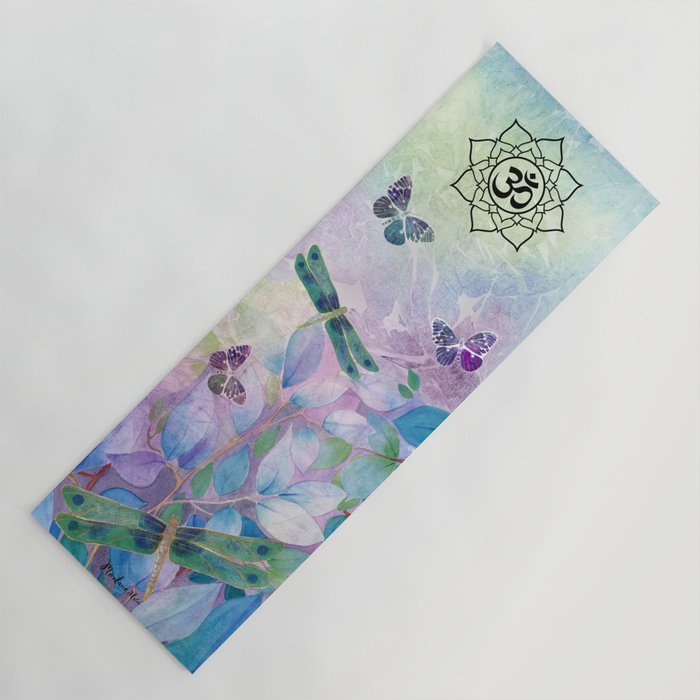 Blue forest butterfly and dragonfly Yoga Mat