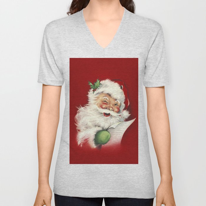 Vintage Santa V Neck T Shirt