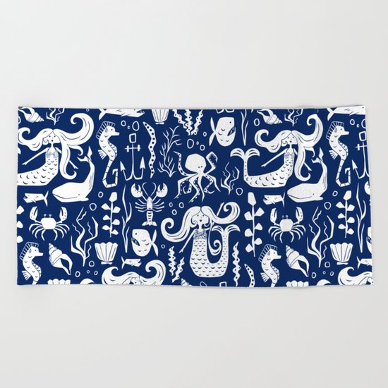 Under The Sea Navy Blue Beach Towel