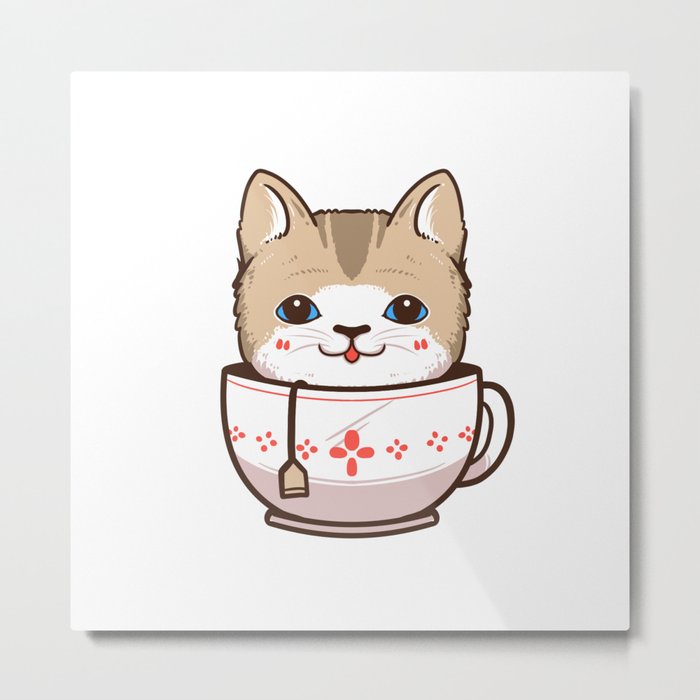 cute cat in tea cup Metal Print