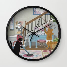 The cats cleaning the house Wall Clock