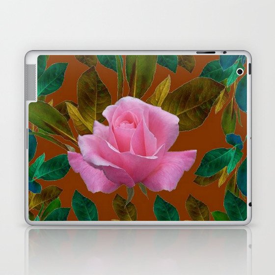LEAFY PINK ROSE GARDEN & COFFEE BROWN ART Laptop & iPad Skin