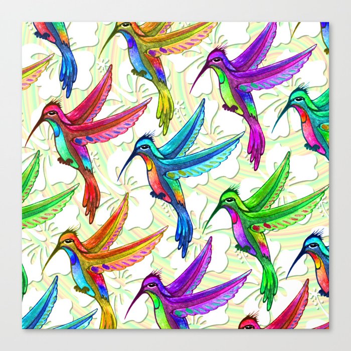 Hummingbirds Multicolors Pattern Canvas Print