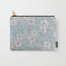 Elegant Silver Glitter Aegean Teal Chic Floral Carry-All Pouch