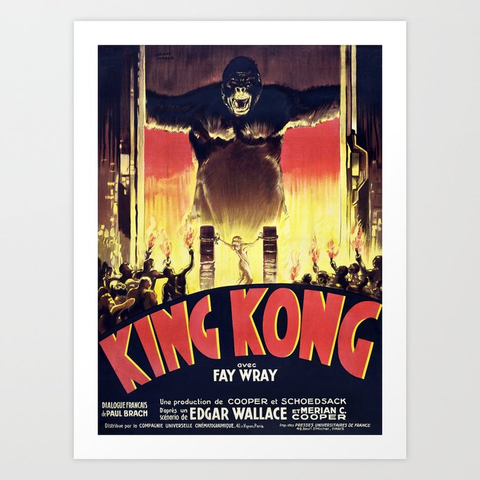 King Kong French movie poster (1933) chromolithograph art vintage advertising poster  Art Print