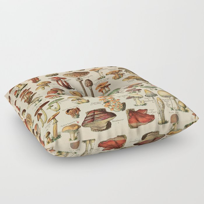 Vintage Edible Mushroom Chart Floor Pillow