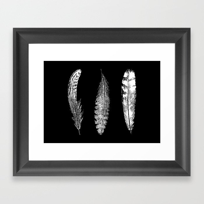 Feather Trio | Three Feathers | Bird Feathers | Black and White | Framed Art Print