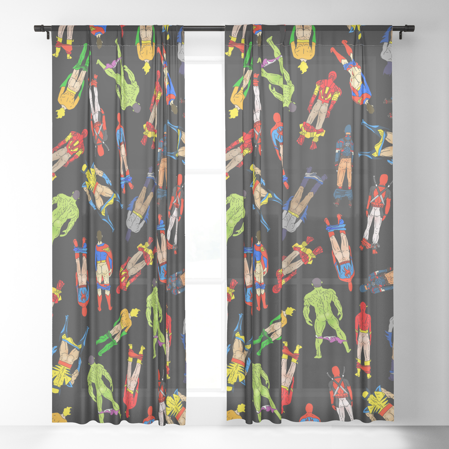 Superhero Butts Pattern Dark Sheer Curtain By Notsniw Society6