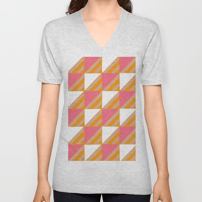 pink checkers V Neck T Shirt