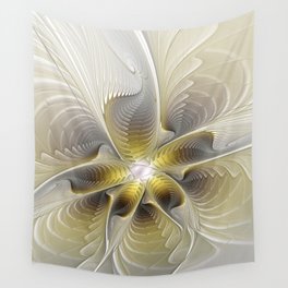 Gold And Silver, Abstract Flower Fractal Wall Tapestry