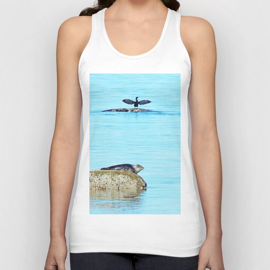 Seal pup and Cormorant getting some Sun Unisex Tank Top