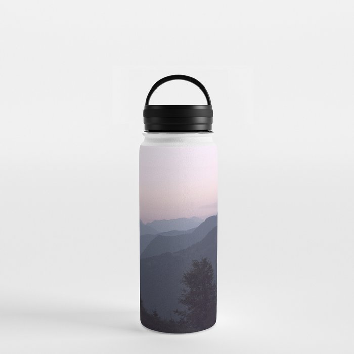 Soft pink sunrise in the french alps - mountain summer view - nature and travel photography Water Bottle