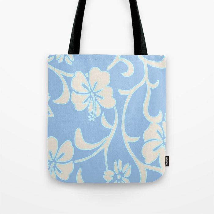 Y2K Surfer Flowery Pattern Light Blue Tote Bag by Hannah