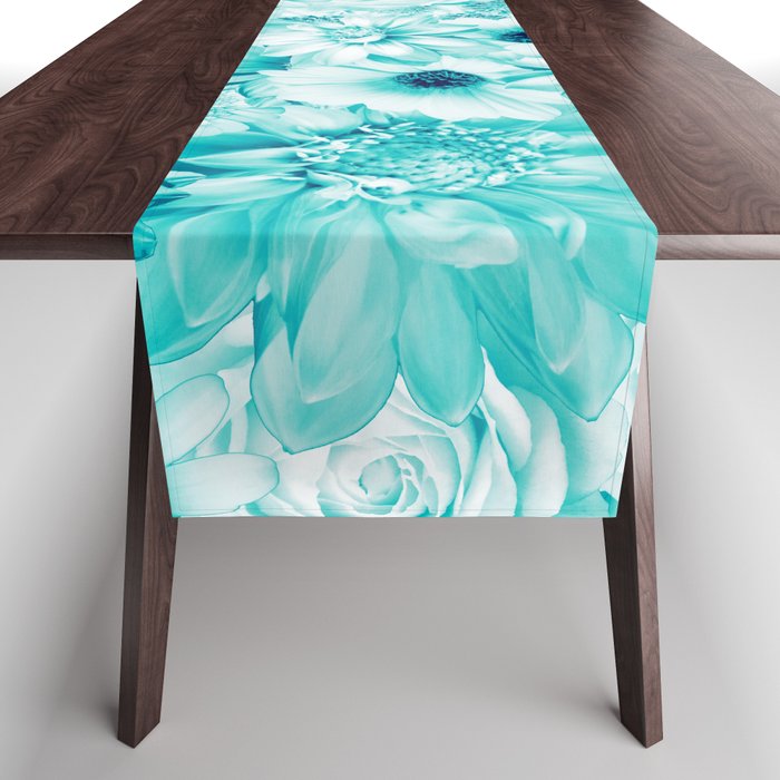 arctic blue floral bouquet aesthetic cluster Table Runner
