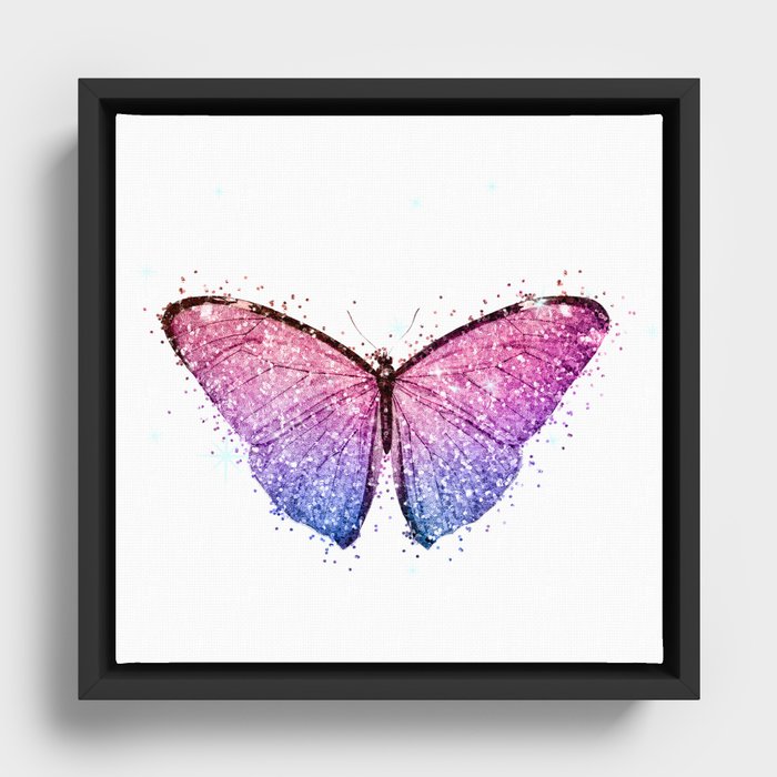 Pink And Blue Glitter Butterfly,Sparkle,Shiny,Luxury,Glam,Girly,Shine,Elegant, Framed Canvas