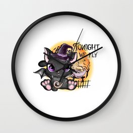 Tonight we fly cute halloween witch cat Wall Clock